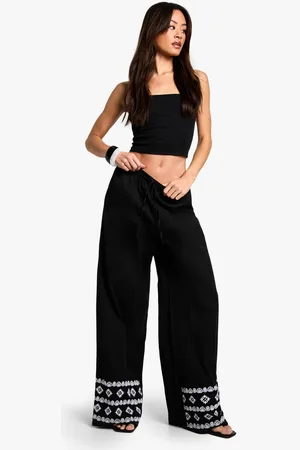 Boohoo Womens Tall Wide Leg Broderie Hem Trouser - - 16