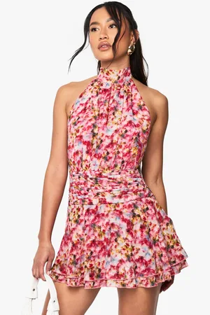 Boohoo Womens Floral Chiffon Pleated Mini Dress - - 10