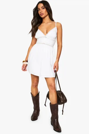Boohoo Womens Petite Mini Lace Trim Mini Dress - - 16