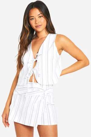 Boohoo Womens Bengaline Stripe Lace Up Waistcoat Top - - 16