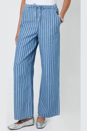 Threadbare Womens Striped Baggy Leg Denim Trousers - - 8