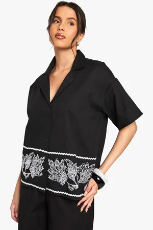 Boohoo Womens Embroidered Trim Cotton Poplin Shirt - - 16