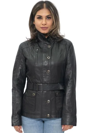 Infinity Womens Military Style Leather Biker Jacket-Phoenix - - 24