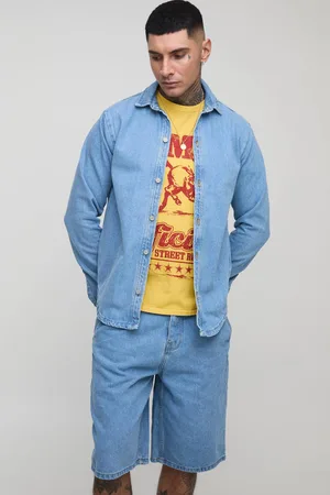 Boohoo Tall Oversized Denim Shirt & Regular Jorts Set - - 36