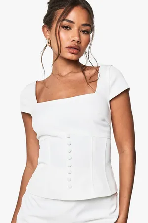 Boohoo Womens Short Sleeve Button Detail Tailored Top - - 14