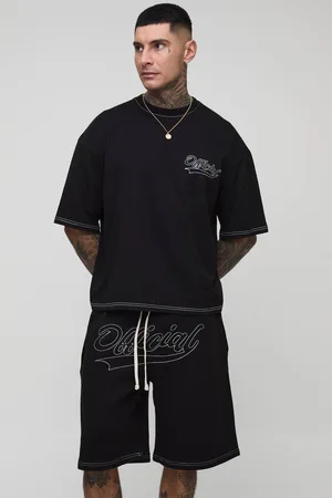 Boohoo Tall Oversized Boxy Official Contrast Stitch T-Shirt & Short Set - - XL