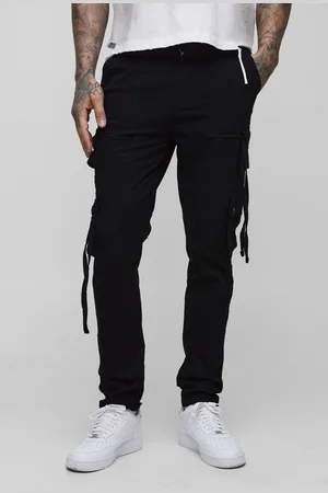 Boohoo Tall Fixed Waist Multi Cargo Strap Detail Skinny Cargo Trousers - - 32