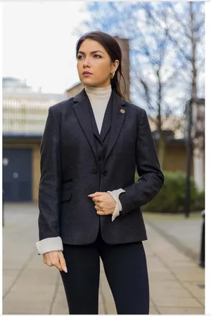 Infinity Womens Herringbone Check Tweed Blazer Waistcoat Wool 2 Piece Set - - 18