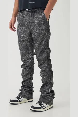 Boohoo Slim Flare Stacked Ruched Crinkled Trousers - - 30