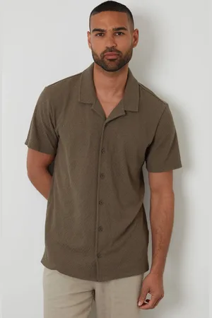 Threadbare Relaxed Fit Textured Revere Collar Shirt - - M