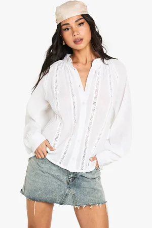 Boohoo Womens High Neck Cotton Poplin Woven Smock Top - - 16