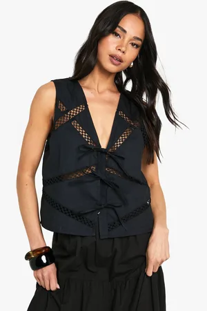 Boohoo Womens Lace Insert Tie Front Waistcoat - - 12