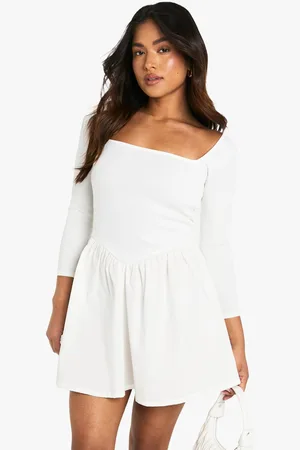 Boohoo Womens Petite Jersey Rib Cotton Mix Long Sleeve Mini Dress - - 16