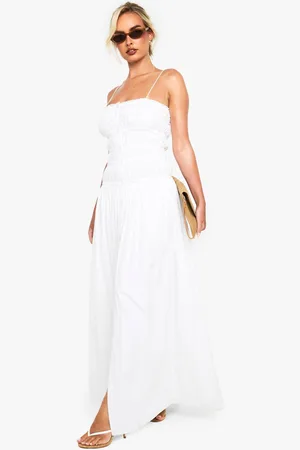 Boohoo Womens Cotton Shirred Bandeau Button Up Maxi Dress - - 16