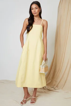 Threadbare Womens Linen Blend Square Neck Midi Dress - - 10