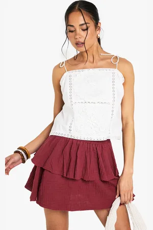 Boohoo Womens Cotton Poplin Crochet Patchwork Strappy Cami Top - - 14