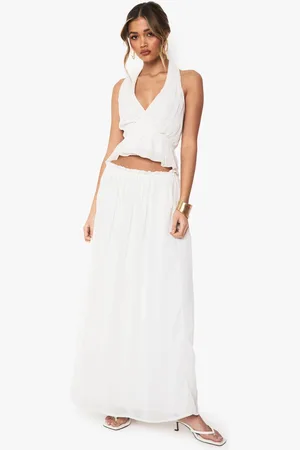 Boohoo Womens Low Rise Pleated Sweeping Maxi Skirt - - 14