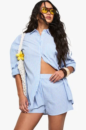 Boohoo Womens Stripe Long Sleeve Shirt & Shorts Co-ord - - 6