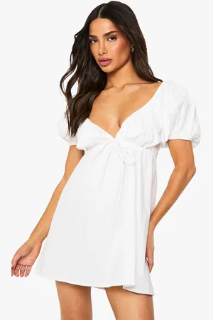Boohoo Womens Petite Poplin Puff Sleeve Mini Dress - - 16
