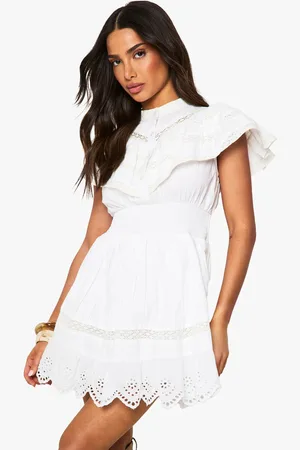 Boohoo Womens Petite Layered Frill Button Detail Mini Dress - - 16