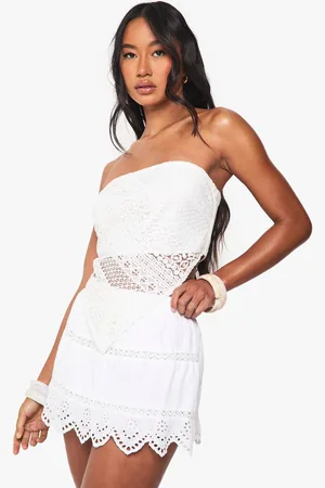 Boohoo Womens Crochet Detail Cotton Poplin Bandeau - - 16
