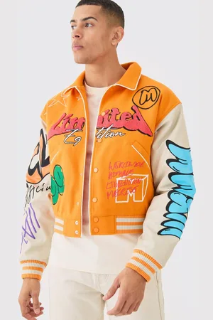 Boohoo Boxy Fit Graffiti Varsity Jacket - - L