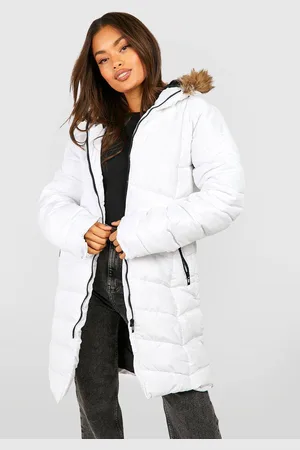 Boohoo Womens Faux Fur Hooded Panelled Parka Coat - - 12
