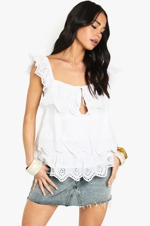Boohoo Womens Broderie Trim Layered Cami Top - - 16