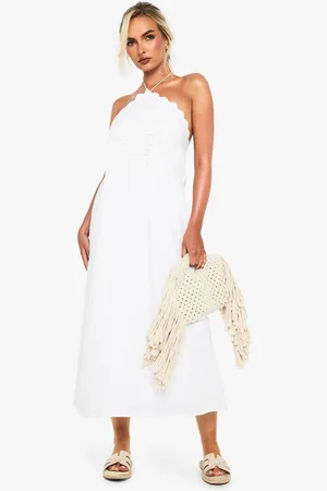 Boohoo Womens Cotton Crotchet Trim Halterneck Midaxi Dress - - 16
