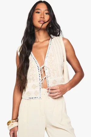 Boohoo Womens Cotton Embroidered Waistcoat - - 14