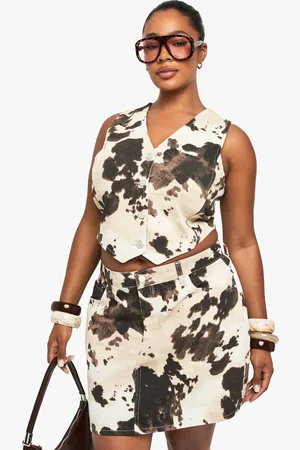 Boohoo Womens Plus Cow Print Button Up Waistcoat - - 20
