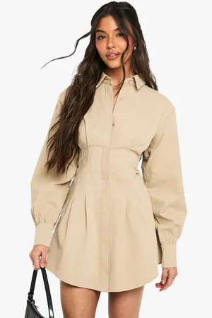 Boohoo Womens Collared Long Sleeve Shirt Dress - - 16