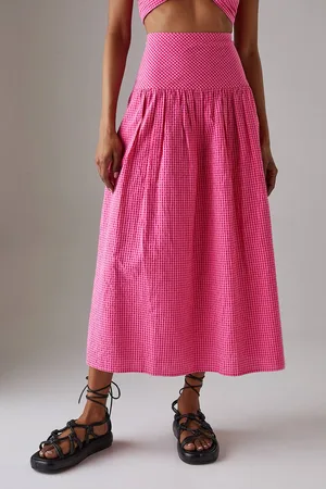 warehouse Womens Gingham High Waisted Midi Skirt - - 12