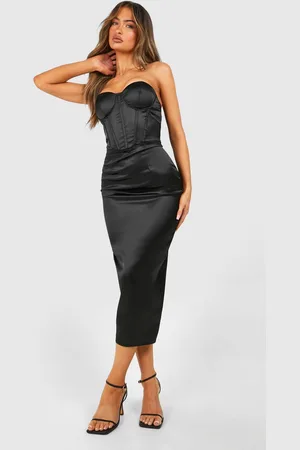 Boohoo Womens Satin Corset Bandeau Midaxi Dress - - 12