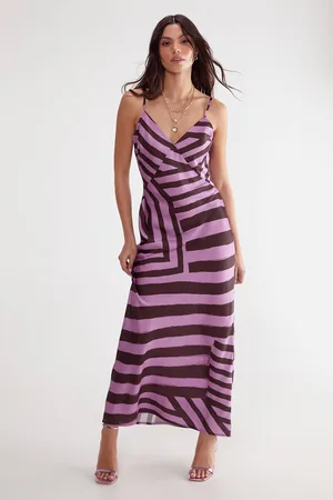 NASTY GAL Womens Satin Abstract Stripe Maxi Slip Dress - - 4