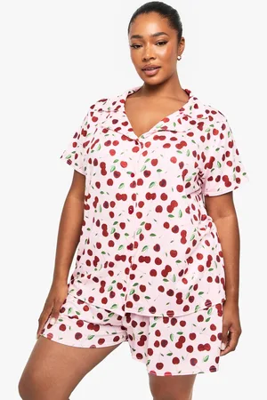 Boohoo Womens Plus Cherry Print Short Sleeve & Short PJ Set - - 16
