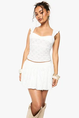 Boohoo Womens Broderie Milkmaid Sleeveless Top - - 14