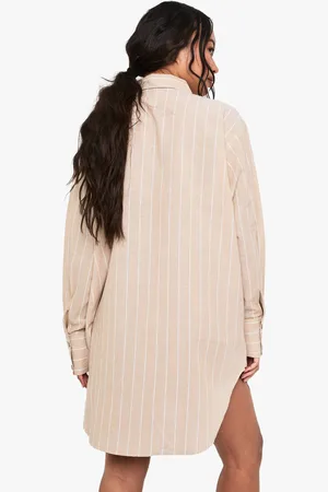 Boohoo Womens Cotton Tonal Pinstripe Oversized Pyjama Night Shirt - - 10