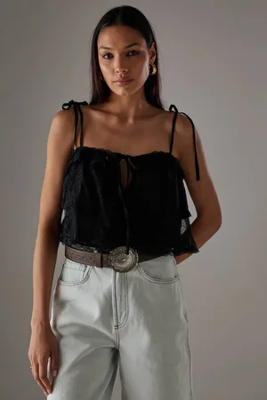 warehouse Womens Bohemian Lace Strappy Cropped Cami Top - - 12