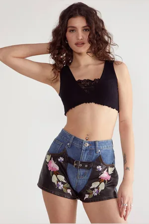 NASTY GAL Womens Floral Denim Chaps Shorts - - 16