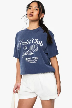 Boohoo Womens Padel Club Graphic Overdyed Oversized T-Shirt - - XS