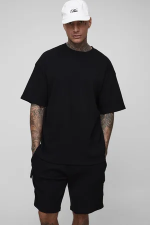 Boohoo Tall Oversized Waffle T-Shirt & Cargo Short Set - - 2XL