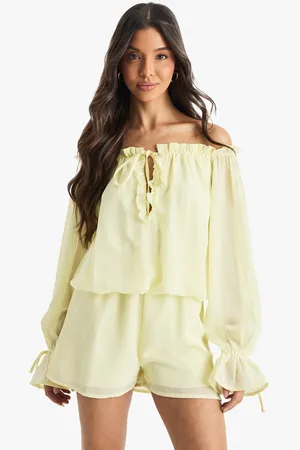 Boohoo Womens Chiffon Bardot Dropped Waist Playsuit - - 16