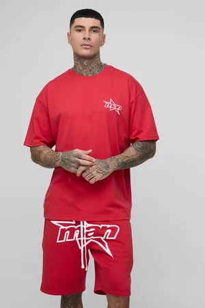 Boohoo Tall Man Star Puff Print Oversized T-Shirt & Relaxed Jersey Short Set - - L