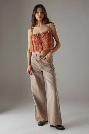 warehouse Womens Bohemian Lace Strappy Cropped Cami Top - - 16