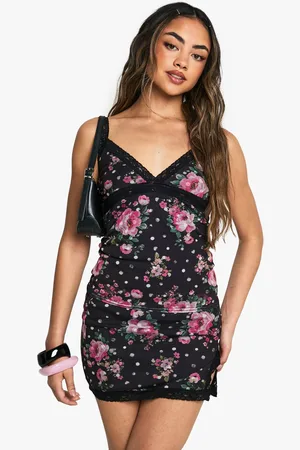 Boohoo Womens Floral Printed Mesh Lace Trim Cami Top - - 16