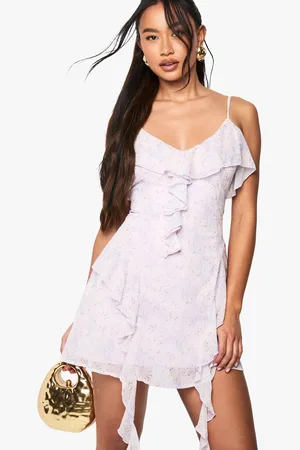 Boohoo Womens Floral Ruffle Chiffon Mini Dress - - 16