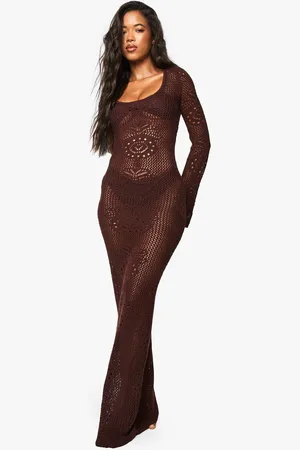 Boohoo Womens Long Sleeve Crochet Beach Dress - - XS
