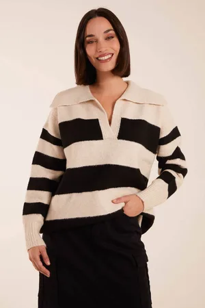 Blue Vanilla Womens Collar Wide Stripe Jumper - - M/L