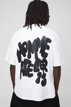 Boohoo Oversized Extended Neck Graffiti Homme Atelier Printed T-Shirt - M
